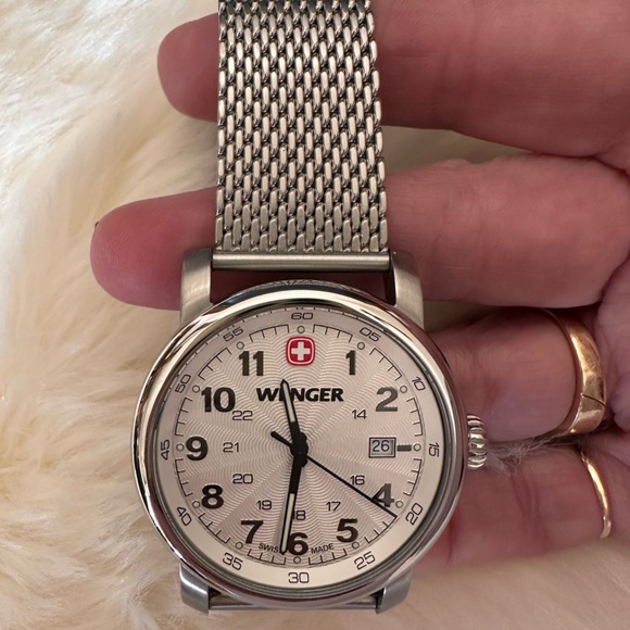 Wenger Stainless Steel Mesh Silver Dial White Watch with Date 1021.103 NWOT - Picture 3 of 10